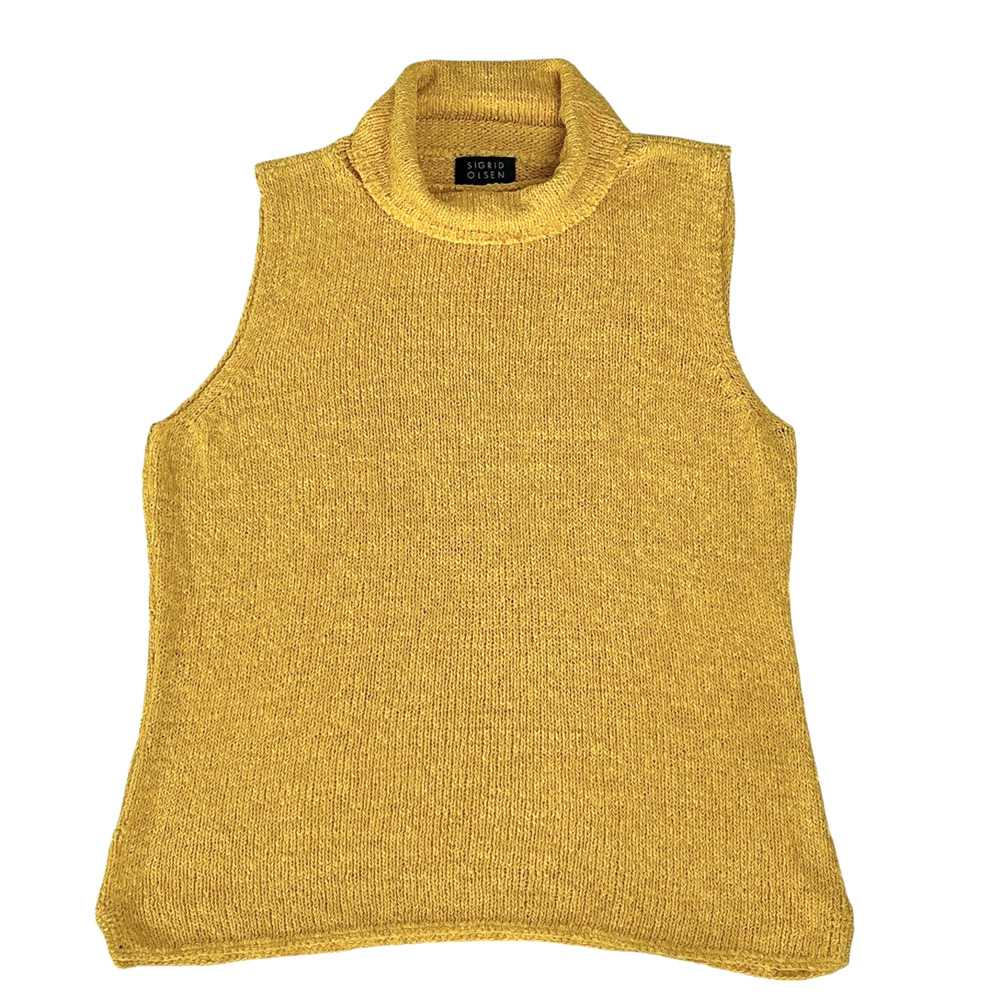 Sigrid Olsen 90s Sweater Yellow Medium Y2K Retro Sleeveless Shell Silk Blend Vtg